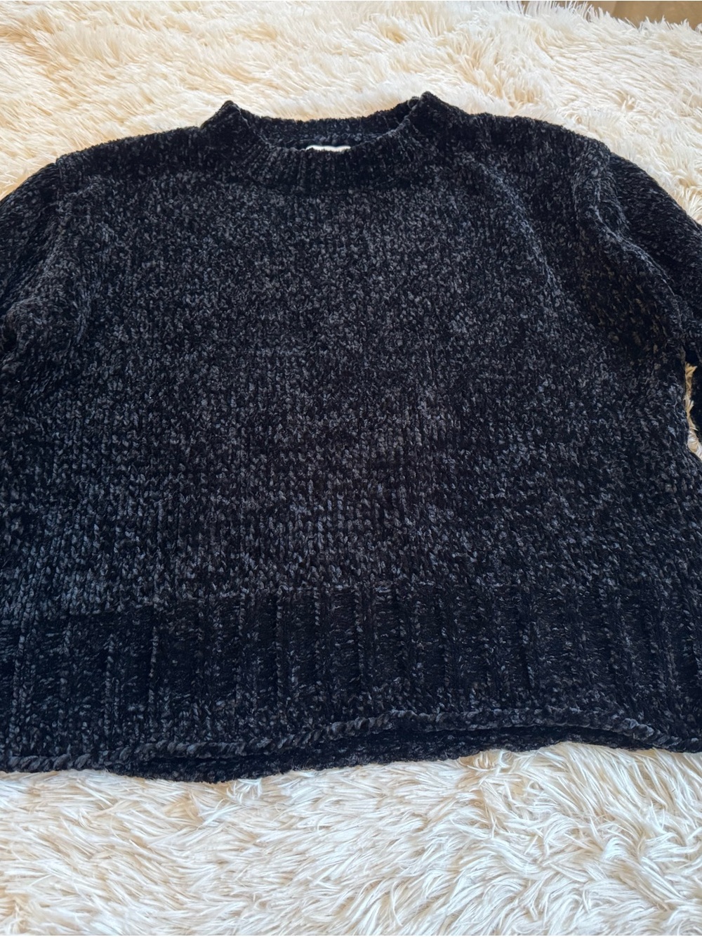 Cozy Black Chenille Crewneck Sweater